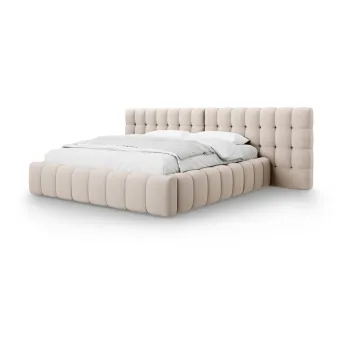 Pat matrimonial bej tapitat cu spatiu de depozitare cu somiera 200x200 cm Mamaia - Micadoni Home imagine