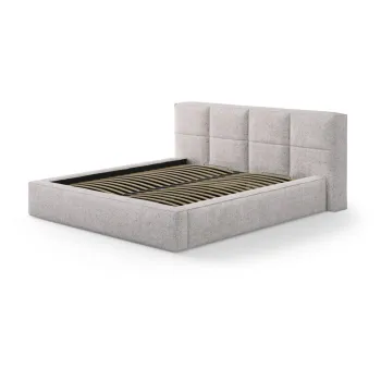 Pat matrimonial bej tapitat cu spatiu de depozitare cu somiera 200x200 cm Simon Darren - Micadoni imagine