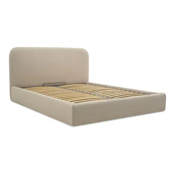 Pat matrimonial bej tapitat cu spatiu de depozitare si somiera 140x200 cm Sea - Scandic imagine