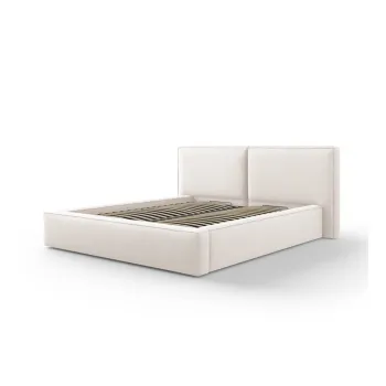 Pat matrimonial bej tapitat cu spatiu de depozitare si somiera 160x200 cm Arendal - Cosmopolitan Design imagine