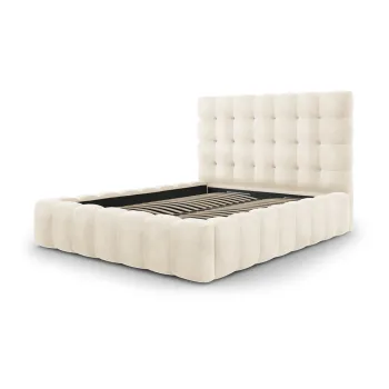Pat matrimonial bej tapitat cu spatiu de depozitare si somiera 160x200 cm Bali - Cosmopolitan Design imagine