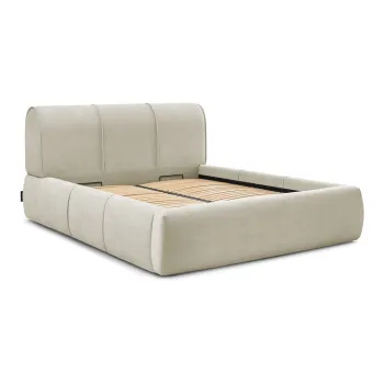 Pat matrimonial bej tapitat cu spatiu de depozitare si somiera 160x200 cm Vernon - Bobochic Paris imagine