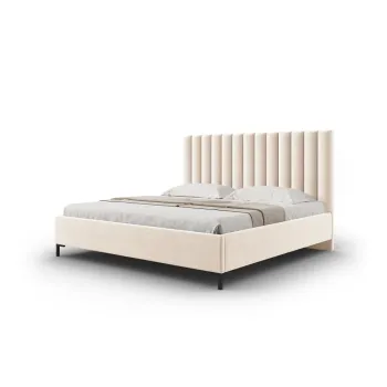 Pat matrimonial bej tapitat cu spatiu de depozitare si somiera 180x200 cm Casey - Mazzini Beds imagine
