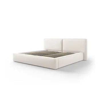 Pat matrimonial bej tapitat cu spatiu de depozitare si somiera 200x200 cm Arendal - Cosmopolitan Design imagine