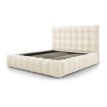 Pat matrimonial bej tapitat cu spatiu de depozitare si somiera 200x200 cm Bali - Cosmopolitan Design imagine