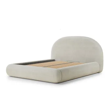 Pat matrimonial crem tapiE>at cu spaE>iu de depozitare cu somierA140x200 cm Maumere aEURMaison de RAave imagine