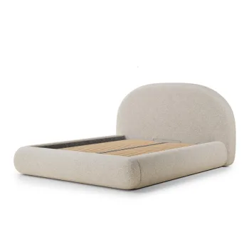 Pat matrimonial crem tapiE>at cu spaE>iu de depozitare cu somierA160x200 cm Maumere aEURMaison de RAave imagine