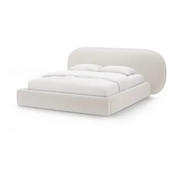 Pat matrimonial crem tapiE>at cu spaE>iu de depozitare cu somierA180x200 cm Ovalo aEURMicadoni imagine