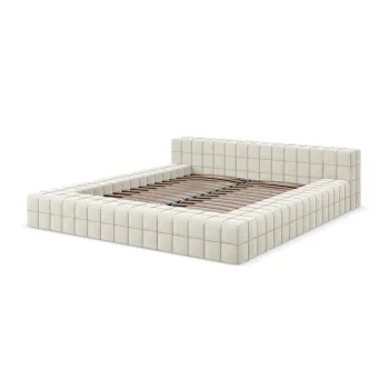 Pat matrimonial crem tapitat cu somiera 160x200 cm Akela - Makamii imagine
