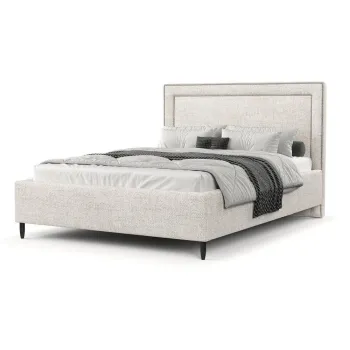 Pat matrimonial crem tapitat cu spatiu de depozitare cu somiera 140x200 cm Baleine - Maison de Reve imagine