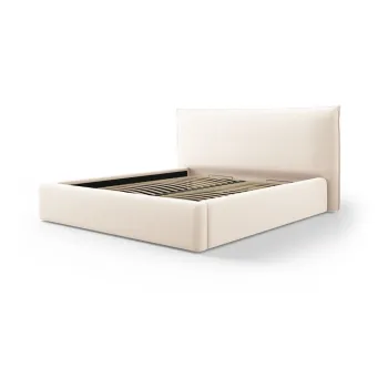 Pat matrimonial crem tapitat cu spatiu de depozitare cu somiera 140x200 cm Elio - Milo Casa imagine