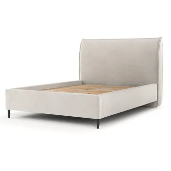 Pat matrimonial crem tapitat cu spatiu de depozitare cu somiera 140x200 cm Shell - Maison de Reve imagine