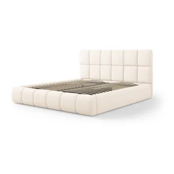 Pat matrimonial crem tapitat cu spatiu de depozitare cu somiera 160x200 cm Bellis - Micadoni Home imagine