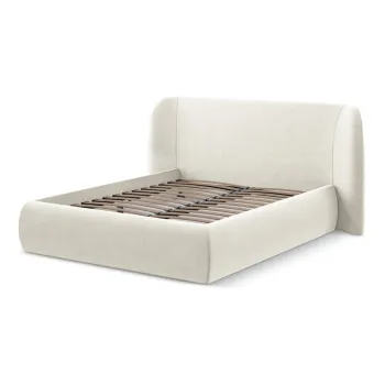 Pat matrimonial crem tapitat cu spatiu de depozitare cu somiera 160x200 cm Hauke - Makamii imagine