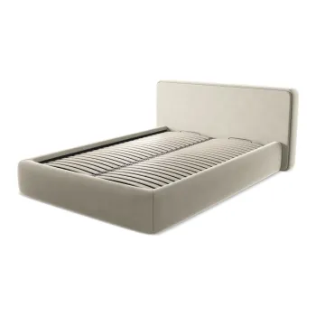 Pat matrimonial crem tapitat cu spatiu de depozitare cu somiera 160x200 cm Kiana - Makamii imagine