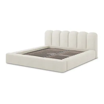 Pat matrimonial crem tapitat cu spatiu de depozitare cu somiera 160x200 cm Mano - Makamii imagine