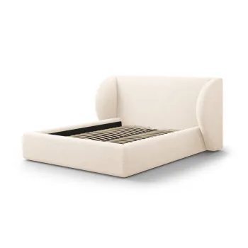 Pat matrimonial crem tapitat cu spatiu de depozitare cu somiera 160x200 cm Miley - Micadoni imagine