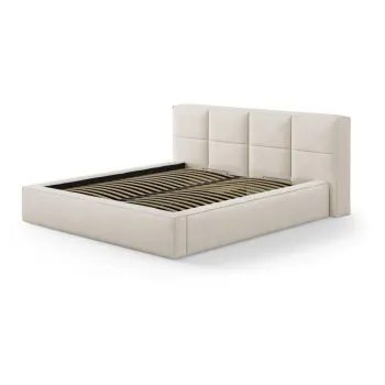 Pat matrimonial crem tapitat cu spatiu de depozitare cu somiera 160x200 cm Simon Darren - Micadoni imagine