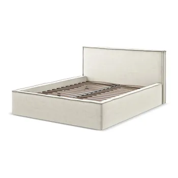 Pat matrimonial crem tapitat cu spatiu de depozitare cu somiera 180x200 cm Anani - Makamii imagine