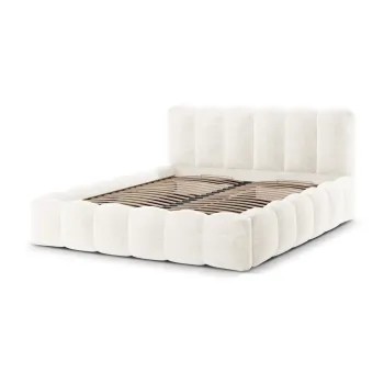 Pat matrimonial crem tapitat cu spatiu de depozitare cu somiera 180x200 cm Lupine - Micadoni Home imagine