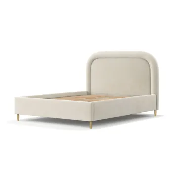 Pat matrimonial crem tapitat cu spatiu de depozitare cu somiera 180x200 cm Mija - Maison de Reve imagine