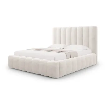 Pat matrimonial crem tapitat cu spatiu de depozitare cu somiera 200x200 cm Kelp - Micadoni Home imagine