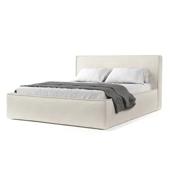 Pat matrimonial crem tapitat cu spatiu de depozitare cu somiera 200x200 cm Lounge L - Maison de Reve imagine