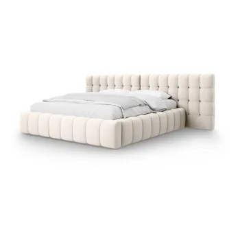 Pat matrimonial crem tapitat cu spatiu de depozitare cu somiera 200x200 cm Mamaia - Micadoni Home imagine