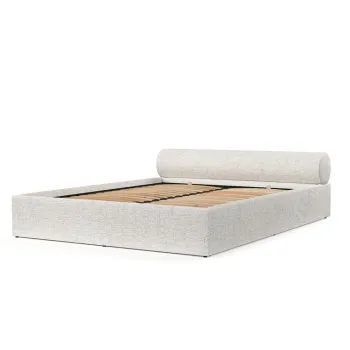 Pat matrimonial crem tapitat cu spatiu de depozitare cu somiera 200x200 cm Solvo - Maison de Reve imagine