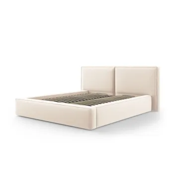 Pat matrimonial crem tapitat din catifea cu spatiu de depozitare cu somiera 200x200 cm Arendal - Cosmopolitan Design imagine