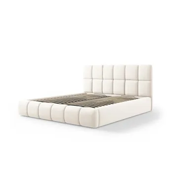 Pat matrimonial crem tapitat din catifea cu spatiu de depozitare cu somiera 200x200 cm Bellis - Micadoni imagine