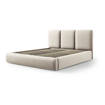 Pat matrimonial crem tapitat din catifea cu spatiu de depozitare cu somiera 200x200 cm Brody - Mazzini Beds imagine