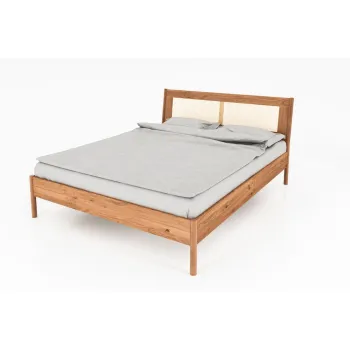 Pat matrimonial din lemn de stejar cu tablie din ratan 180x200 cm Pola - The Beds imagine