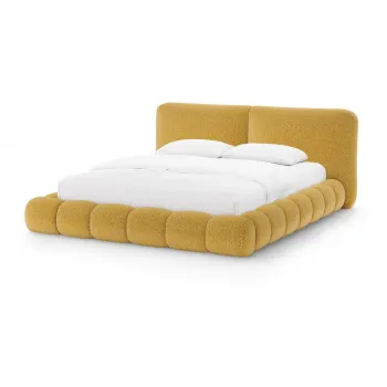 Pat matrimonial galben muE(TM)tar tapiE>at cu spaE>iu de depozitare cu somierA160x200 cm Solange aEURMicadoni imagine