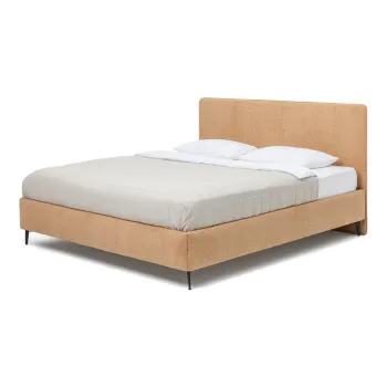 Pat matrimonial galben mustar tapitat cu somiera 160x200 cm Noira Slim - Bonami Selection imagine