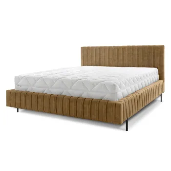 Pat matrimonial galben ocru tapitat cu spatiu de depozitare cu somiera 140x200 cm Plissa - ELTAP imagine