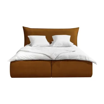 Pat matrimonial galben ocru tapitat cu spatiu de depozitare si somiera 180x200 cm Jade - Bobochic Paris imagine