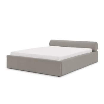 Pat matrimonial gri deschis tapiE>at cu spaE>iu de depozitare cu somierA140x200 cm Cille aEURRopez imagine