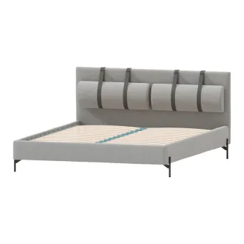 Pat matrimonial gri deschis tapitat cu somiera 200x200 cm Tulsa - Ropez imagine