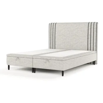 Pat matrimonial gri deschis tapitat cu spatiu de depozitare 200x200 cm Musca - Maison de Reve imagine