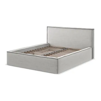 Pat matrimonial gri deschis tapitat cu spatiu de depozitare cu somiera 140x200 cm Anani - Makamii imagine