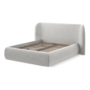 Pat matrimonial gri deschis tapitat cu spatiu de depozitare cu somiera 140x200 cm Hauke - Makamii imagine