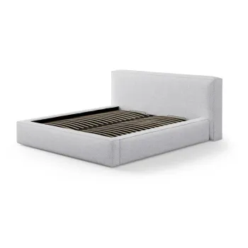 Pat matrimonial gri deschis tapitat cu spatiu de depozitare cu somiera 140x200 cm Simon Olivia - Micadoni imagine