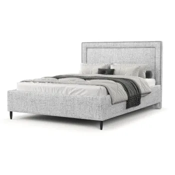 Pat matrimonial gri deschis tapitat cu spatiu de depozitare cu somiera 160x200 cm Baleine - Maison de Reve imagine