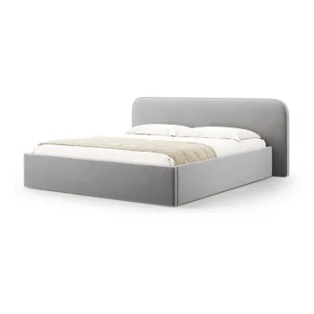 Pat matrimonial gri deschis tapitat cu spatiu de depozitare cu somiera 160x200 cm Elizabeth - Micadoni imagine