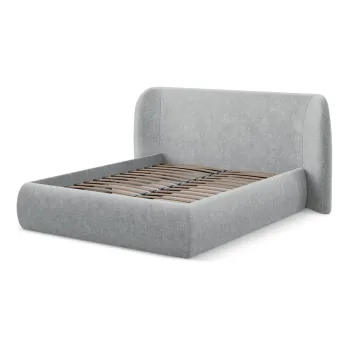Pat matrimonial gri deschis tapitat cu spatiu de depozitare cu somiera 160x200 cm Hauke - Makamii imagine