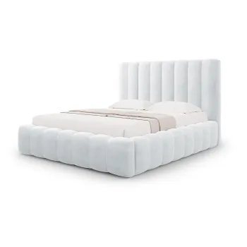 Pat matrimonial gri deschis tapitat cu spatiu de depozitare cu somiera 160x200 cm Kelp - Micadoni Home imagine