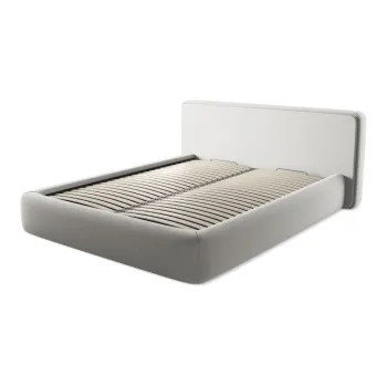 Pat matrimonial gri deschis tapitat cu spatiu de depozitare cu somiera 160x200 cm Kiana - Makamii imagine