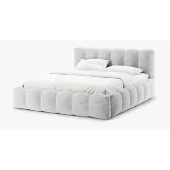 Pat matrimonial gri deschis tapitat cu spatiu de depozitare cu somiera 160x200 cm Lupine - Micadoni Home imagine