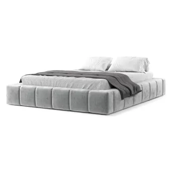 Pat matrimonial gri deschis tapitat cu spatiu de depozitare cu somiera 180x200 cm Aruba L - Maison de Reve imagine